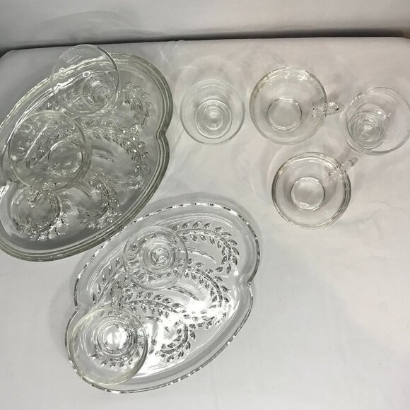 Vintage Federal Glass Homestead Snack Set.  Set of four:  Plates, cups, parfait - Picture 2 of 11